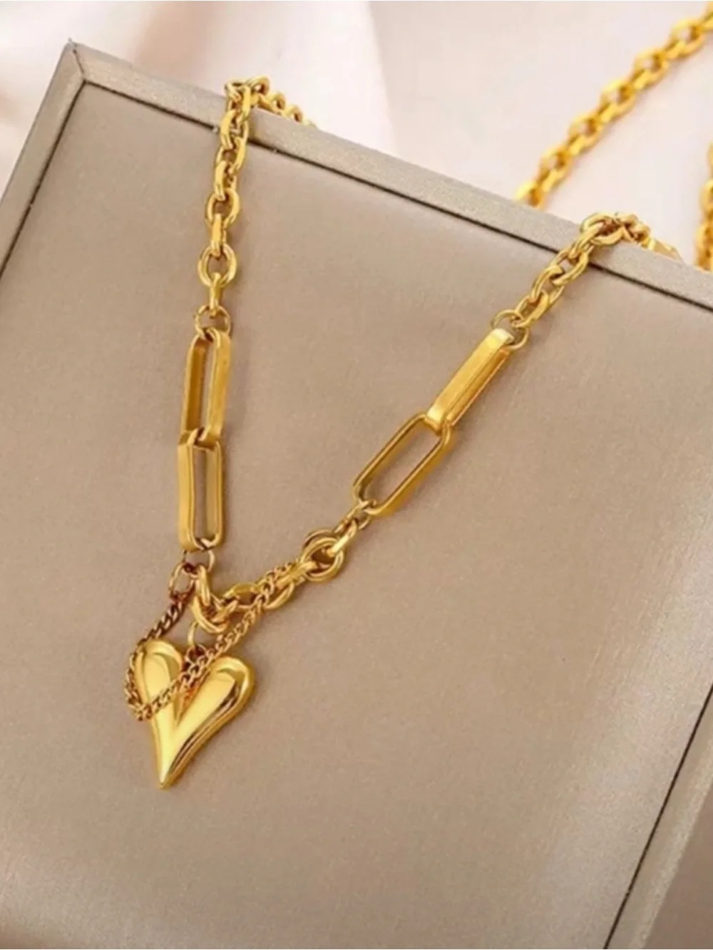 Gold Plated Stainless Steel Heart Chain Pendant Necklace